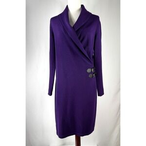 Chaps Purple Sweater Dress Roll Collar Long Sleeve Buckle Accent Size L Business